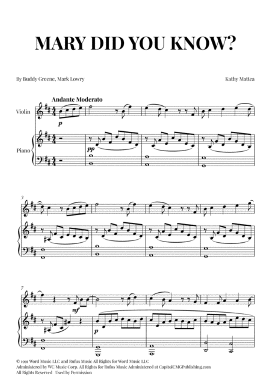 Mary, Did You Know? Violin Solo scores gallery preview page 1