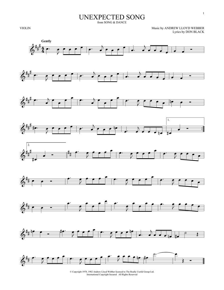 Unexpected Song (from Song & Dance) by Bernadette Peters Violin Solo