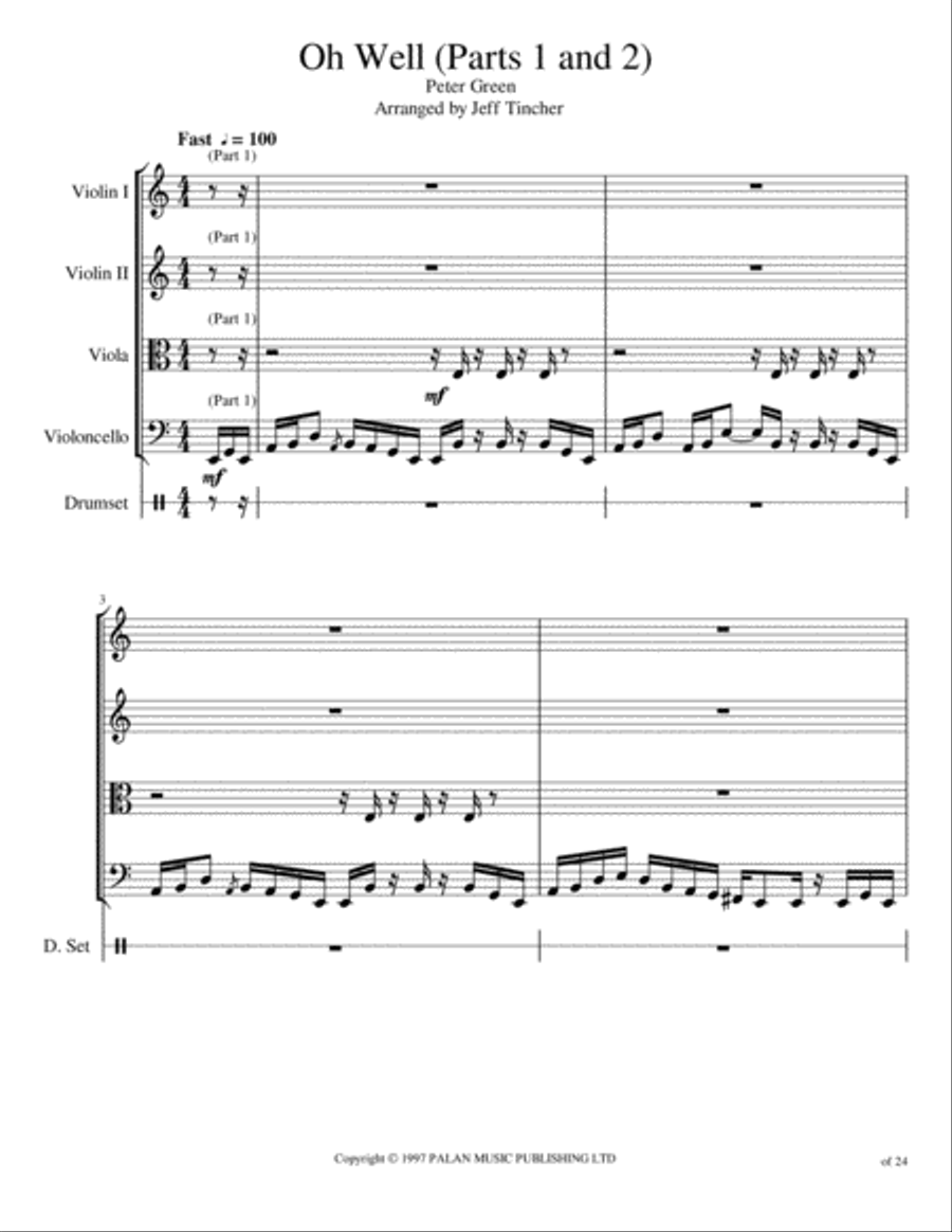 Oh Well Part 1 And 2 String Quartet scores gallery preview page 2