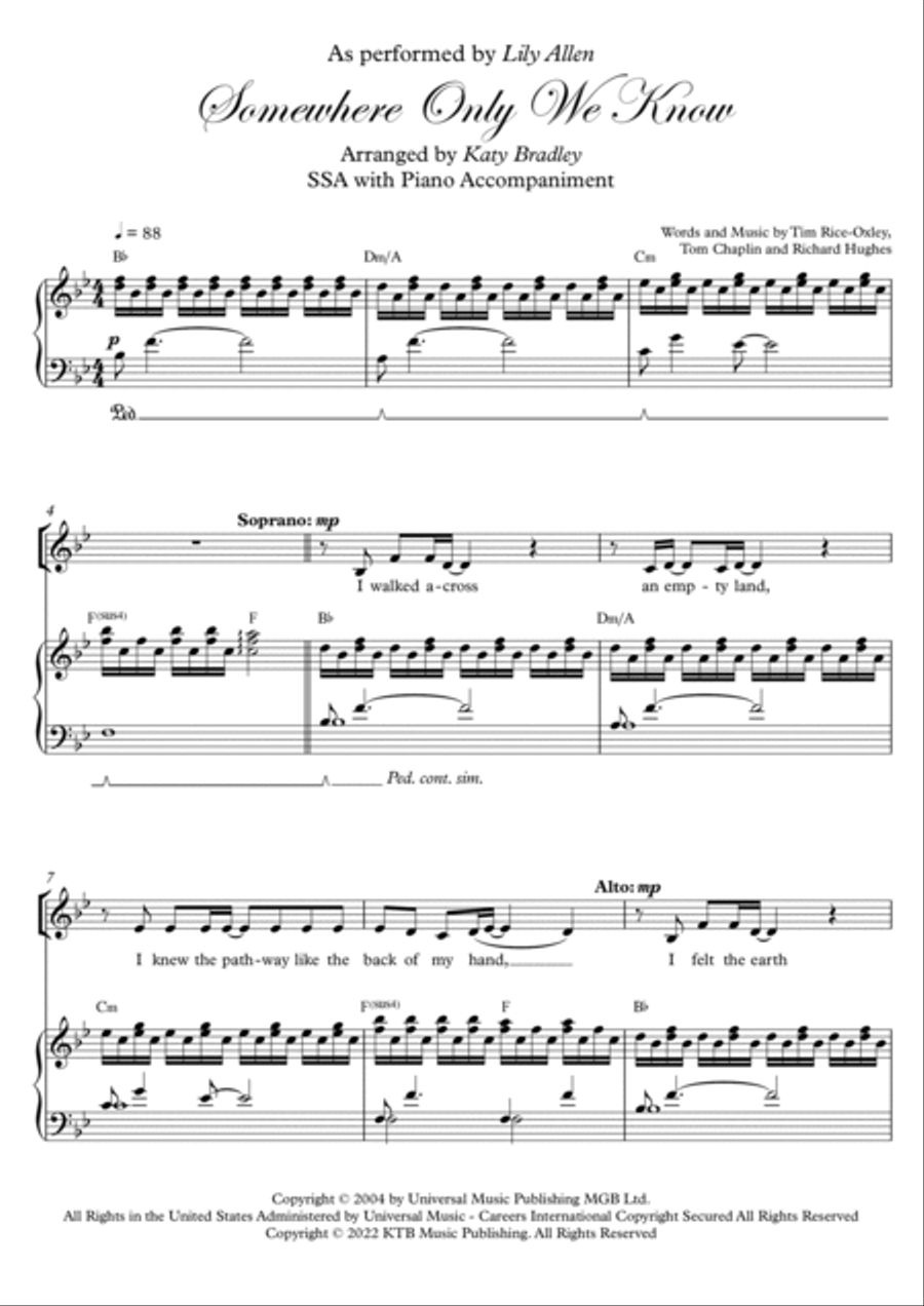 Somewhere Only We Know SSA scores gallery preview page 2