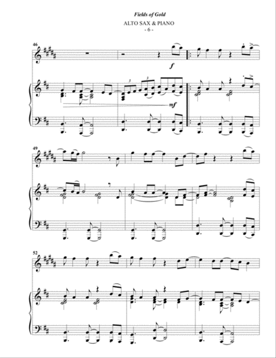 Fields Of Gold Alto Saxophone scores gallery preview page 6