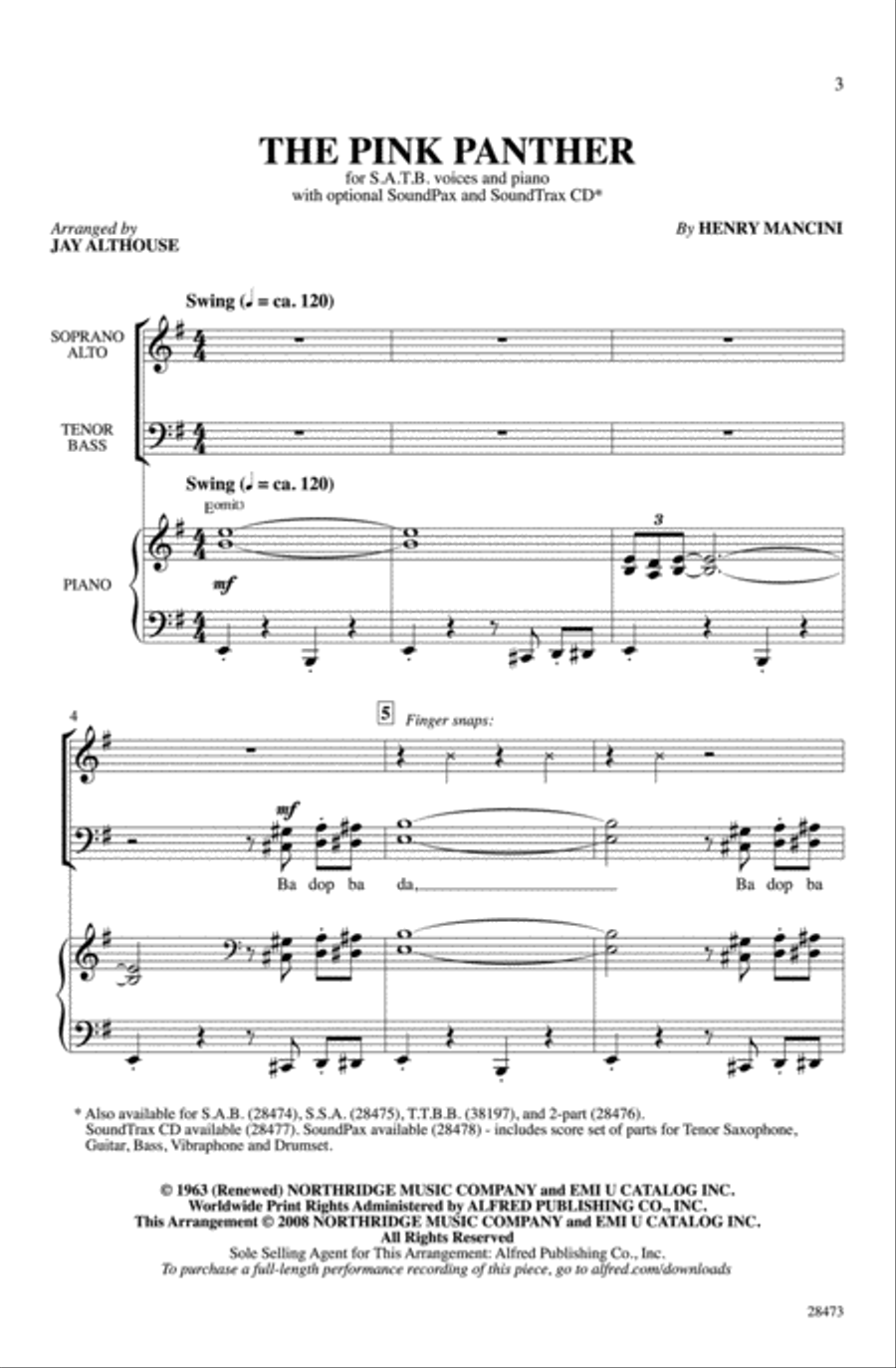 The Pink Panther The Pink Panther Choir scores gallery preview page 1
