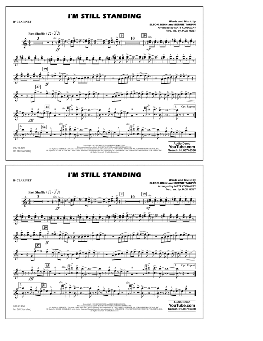 I'm Still Standing (arr. Matt Conaway and Jack Holt) - Bb Clarinet Marching Band scores gallery preview page 1