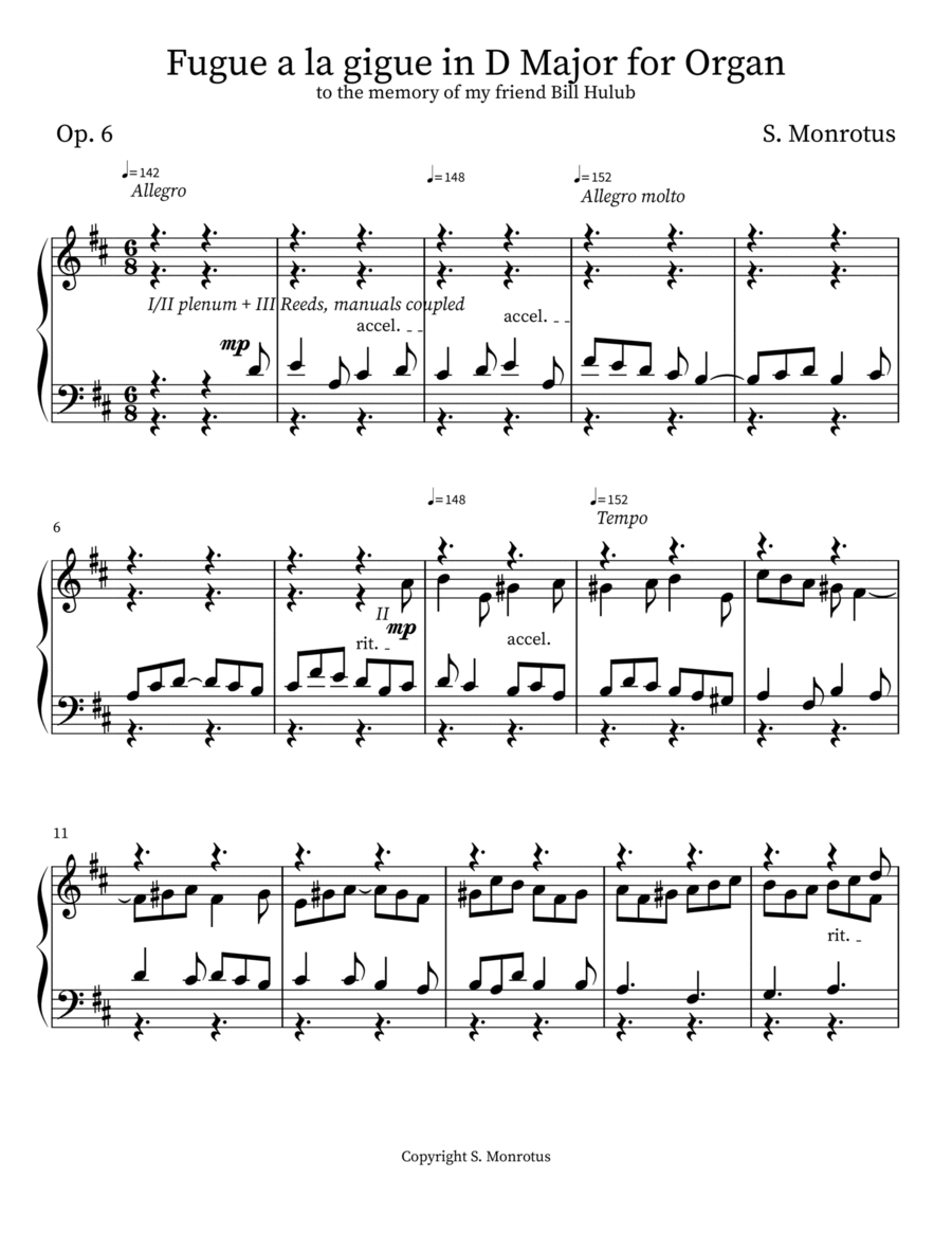 Fugue a la gigue in D Major for Organ Organ Solo scores gallery preview page 1