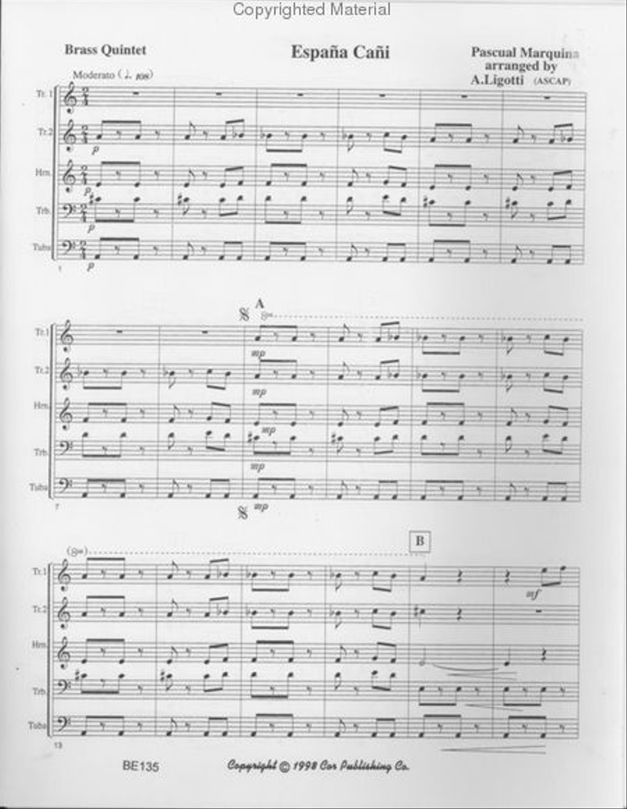 Espana Cani (Albert Ligotti) Brass Quintet scores gallery preview page 2