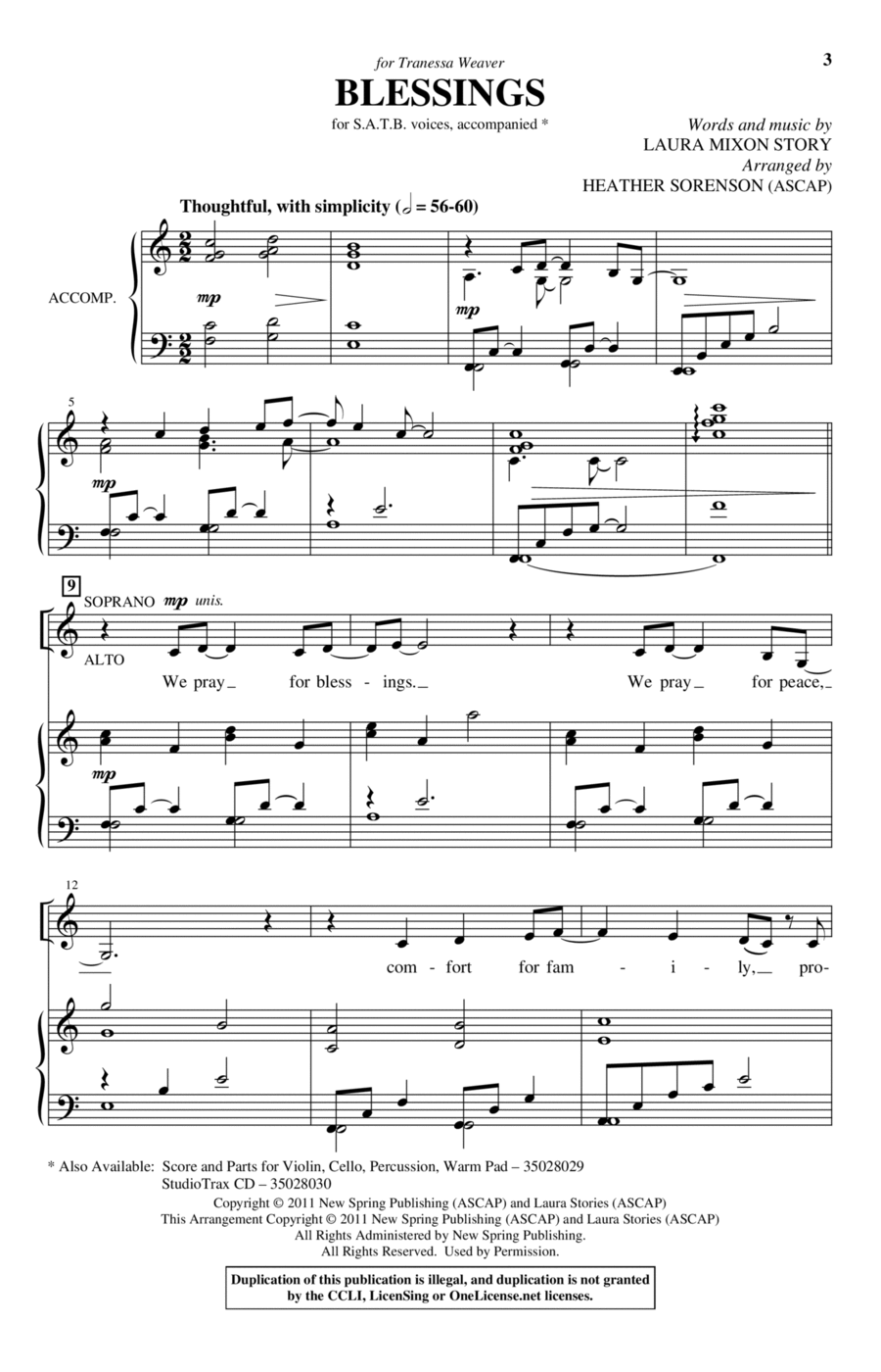 Blessings (arr. Heather Sorenson) 4-Part scores gallery preview page 1