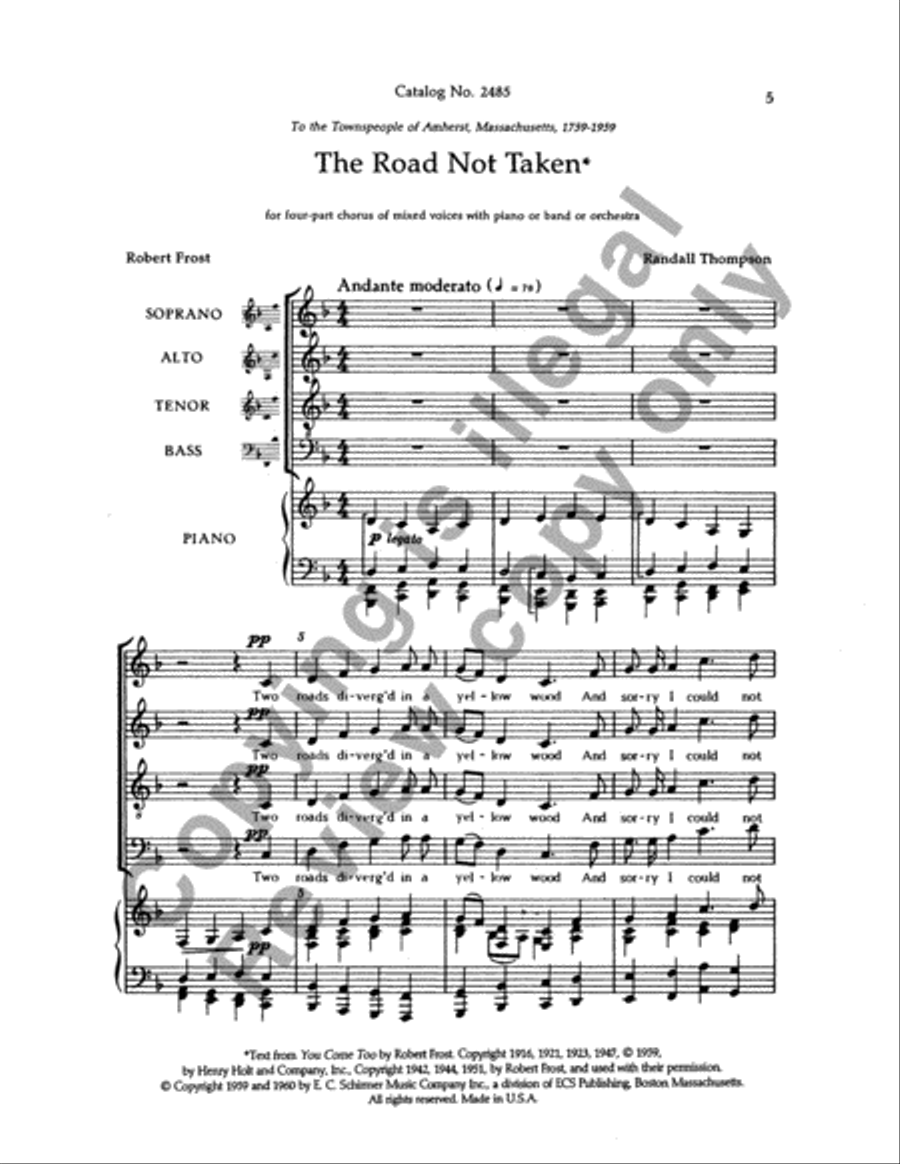 The Road Not Taken - SATB - From "Frostiana" image number null