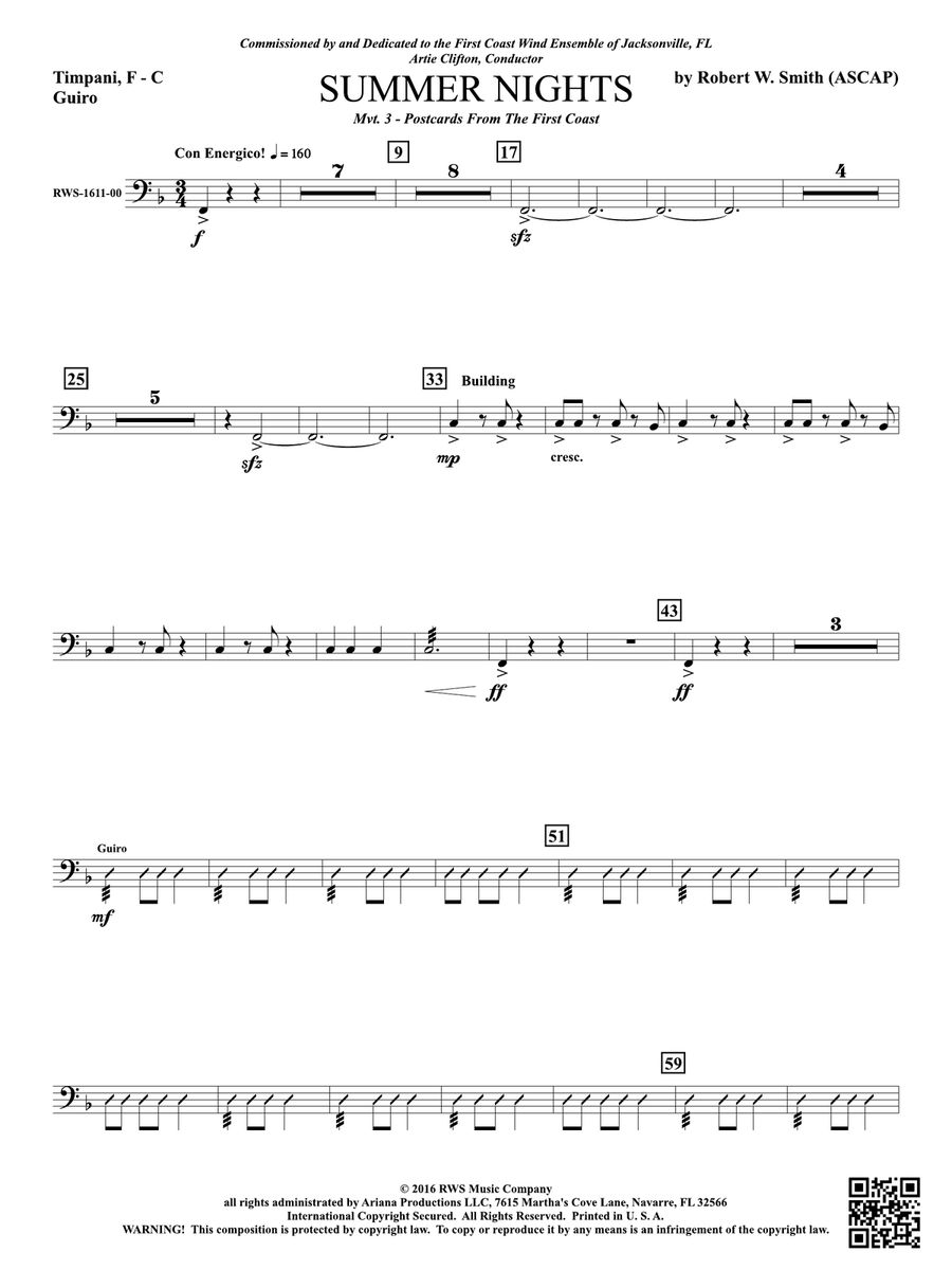 Summer Nights - Mvt. 3 - Postcards from the First Coast: Timpani Percussion scores gallery preview page 1