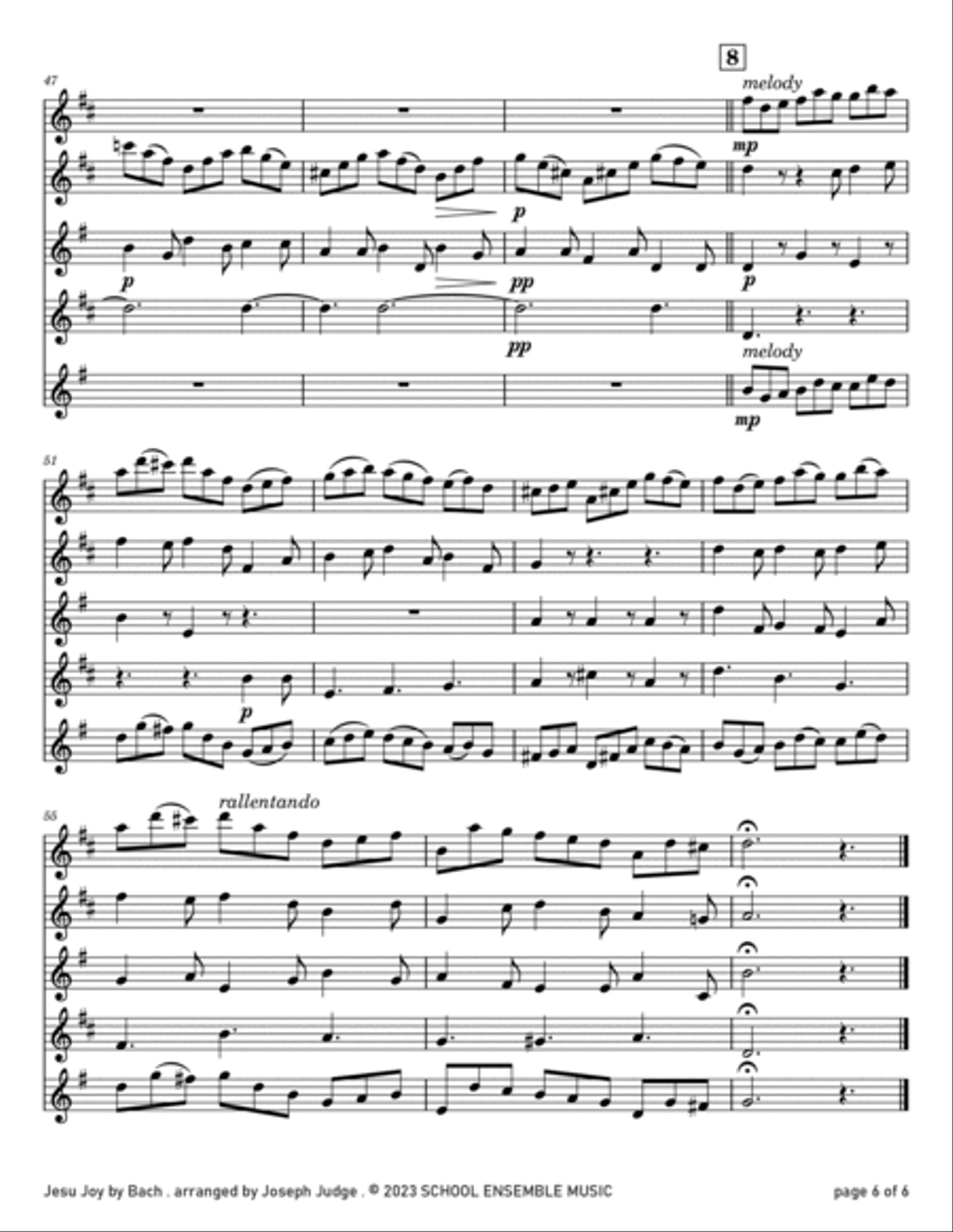 Jesu Joy by Bach for Saxophone Quartet in Schools Saxophone Quartet scores gallery preview page 6
