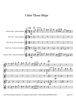 I Saw Three Ships for Saxophone Quartet in Schools