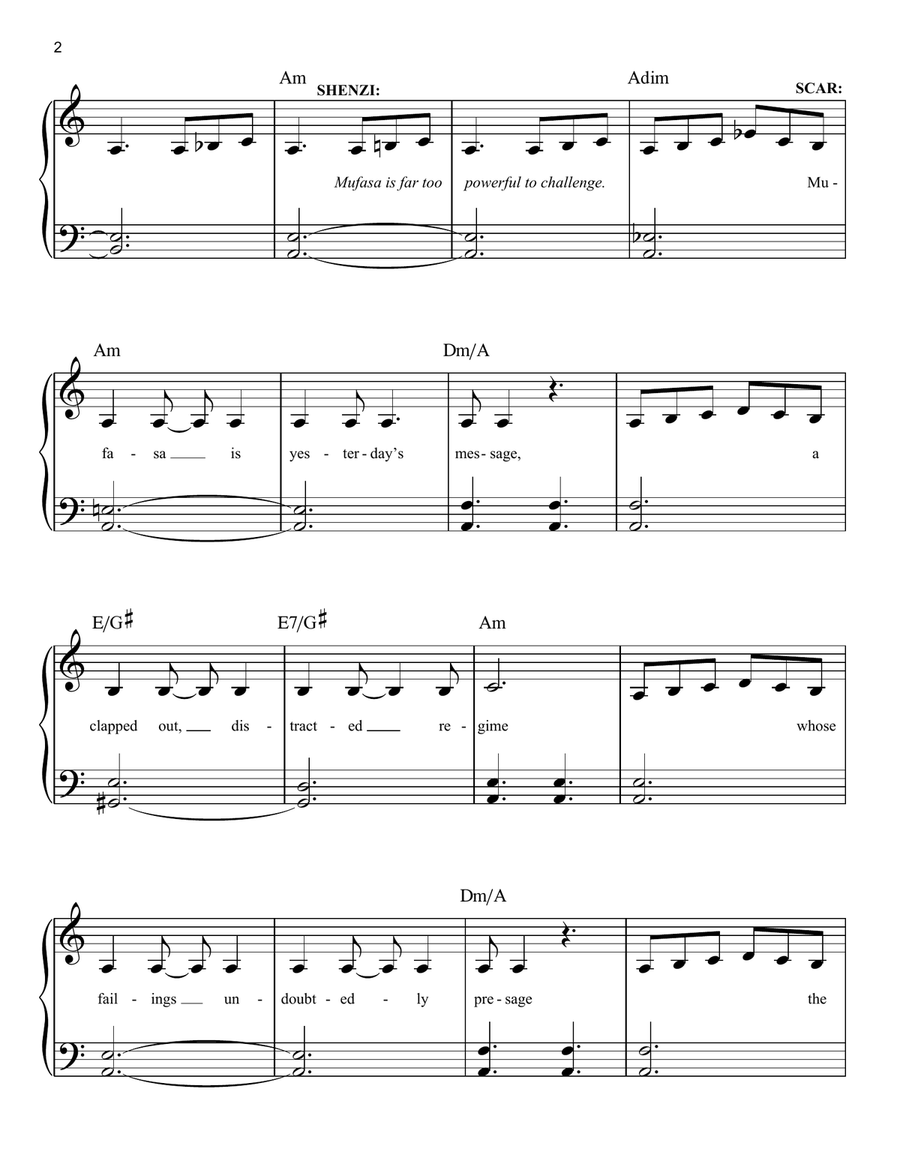 Be Prepared (from The Lion King 2019) Easy Piano scores gallery preview page 2