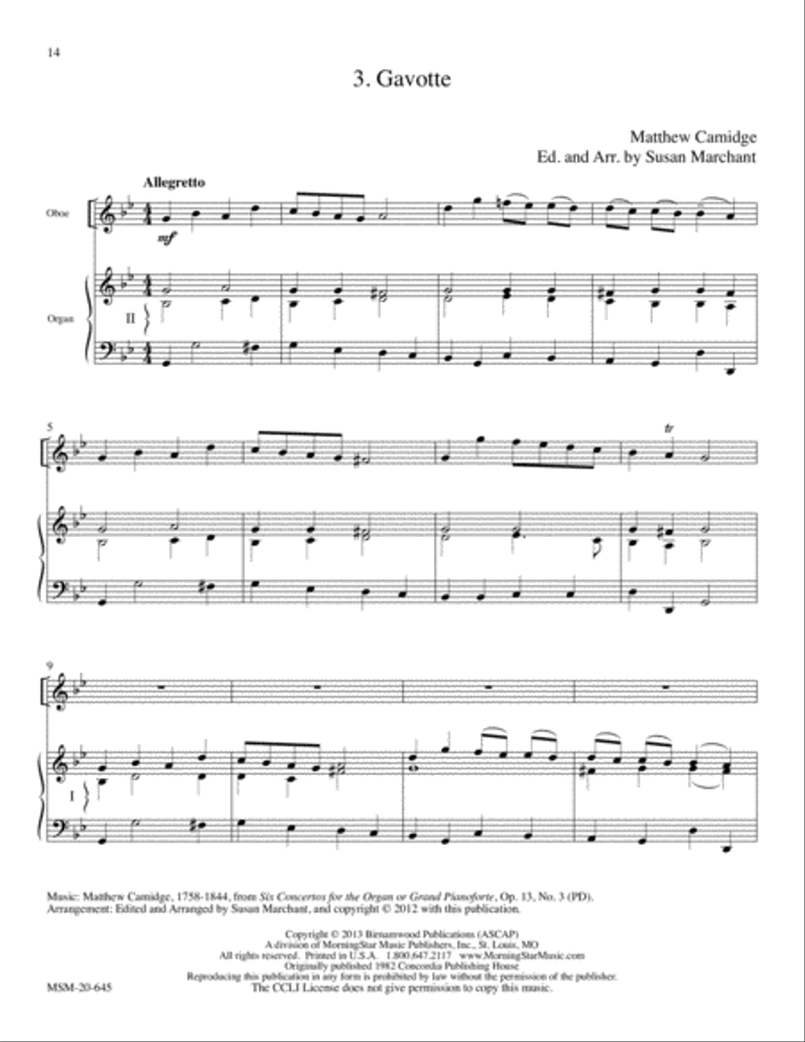 Three English Voluntaries Arranged for Oboe and Organ Clarinet scores gallery preview page 7
