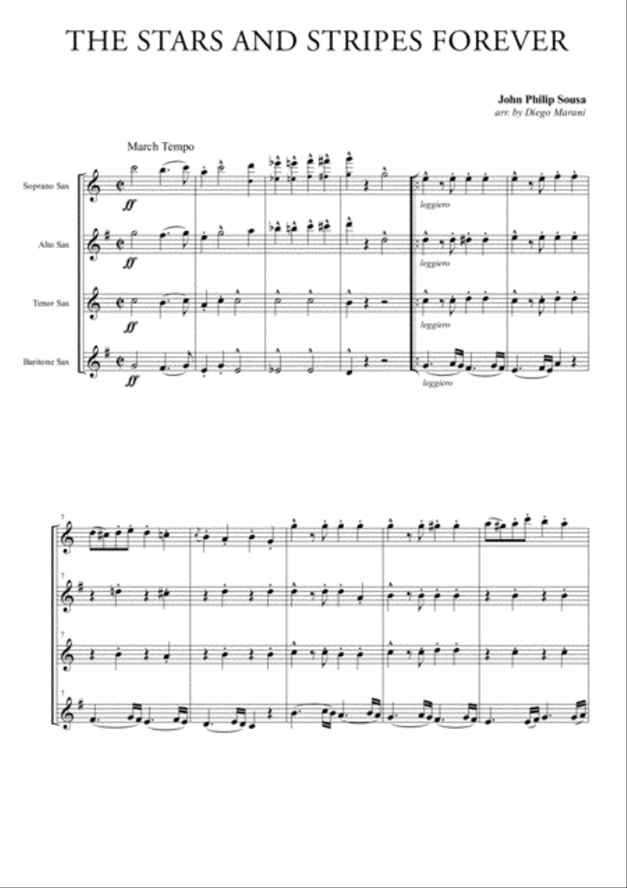 The Stars and Stripes Forever for Saxophone Quartet Saxophone Quartet scores gallery preview page 1