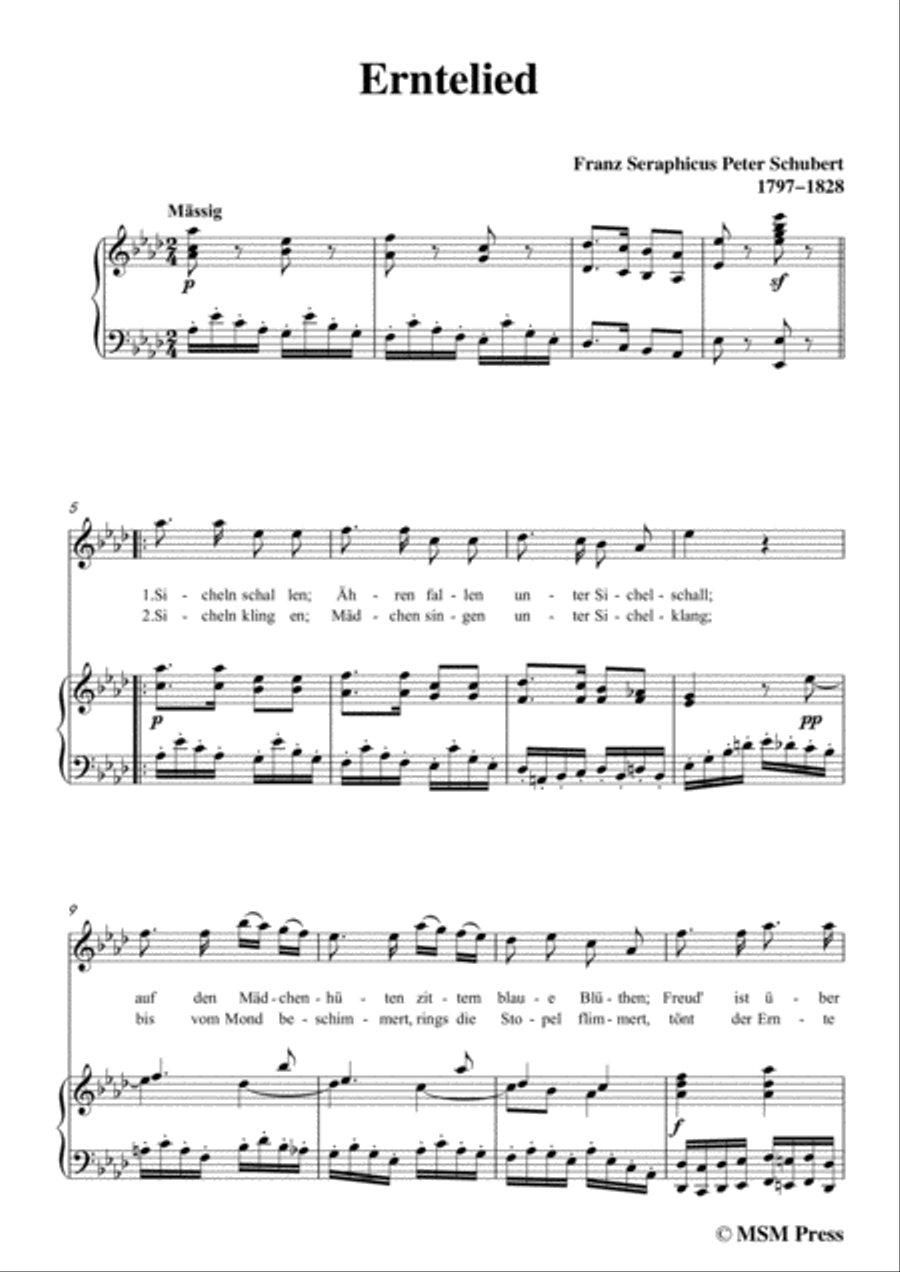 Schubert-Erntelied,in A flat Major,for Voice&Piano Voice scores gallery preview page 3