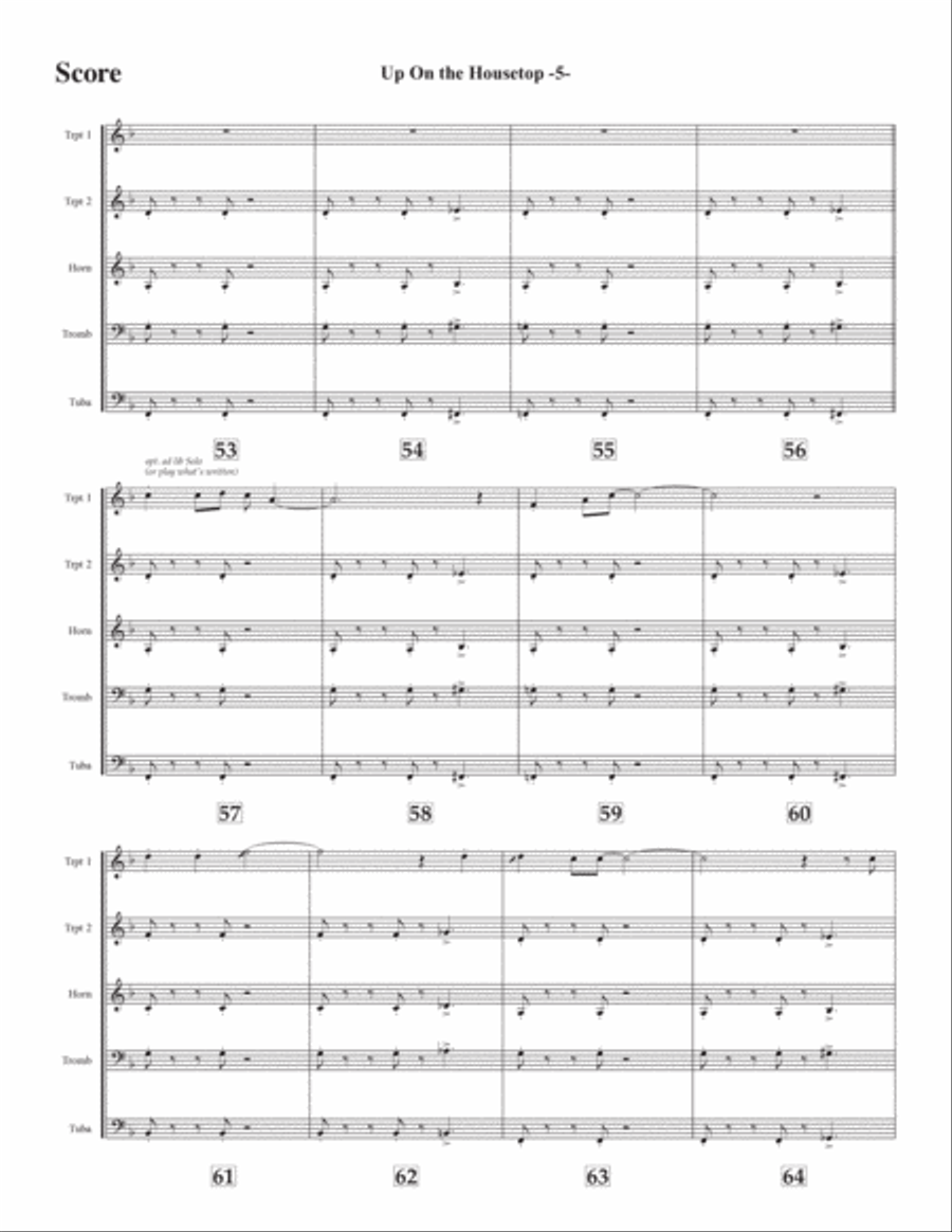 Up On the Housetop for brass quintet Brass Quintet scores gallery preview page 5