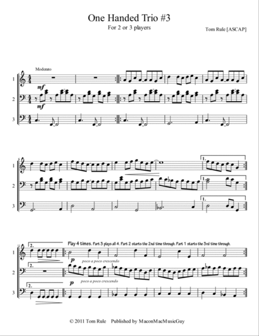 One Handed Trios #3 1 Piano, 4-Hands scores gallery preview page 2