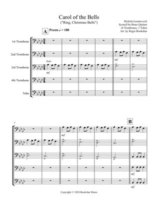 Book cover for Carol of the Bells (F min) (Brass Quintet - 4 Trb, 1 Tuba)