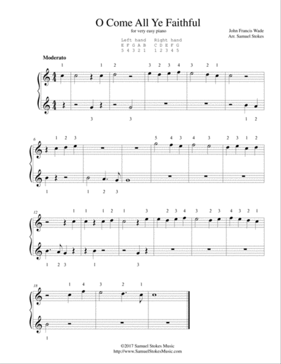 O Come All Ye Faithful (Adeste Fidelis) - for very easy piano Easy Piano scores gallery preview page 1