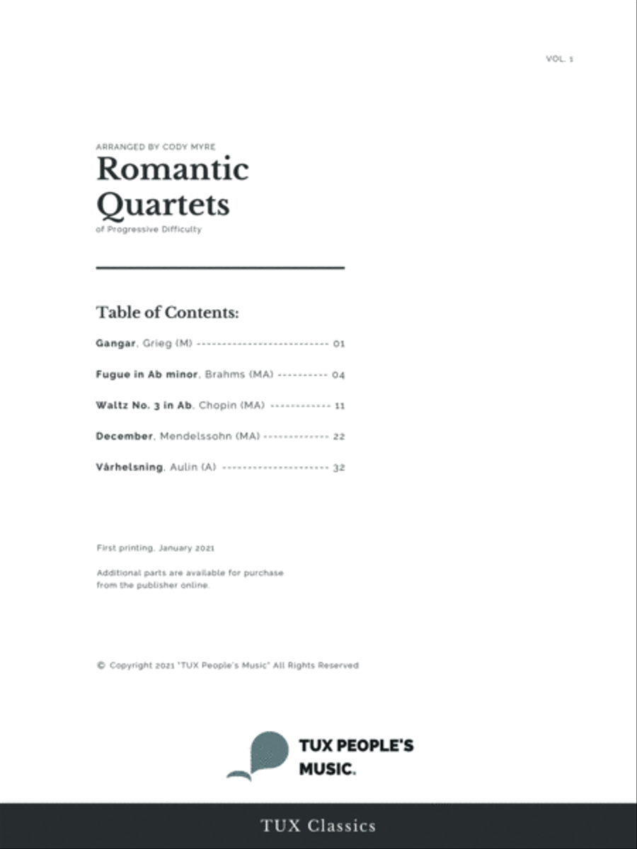 Romantic Quartets of Progressive Difficulty, Volume 1 String Quartet scores gallery preview page 2