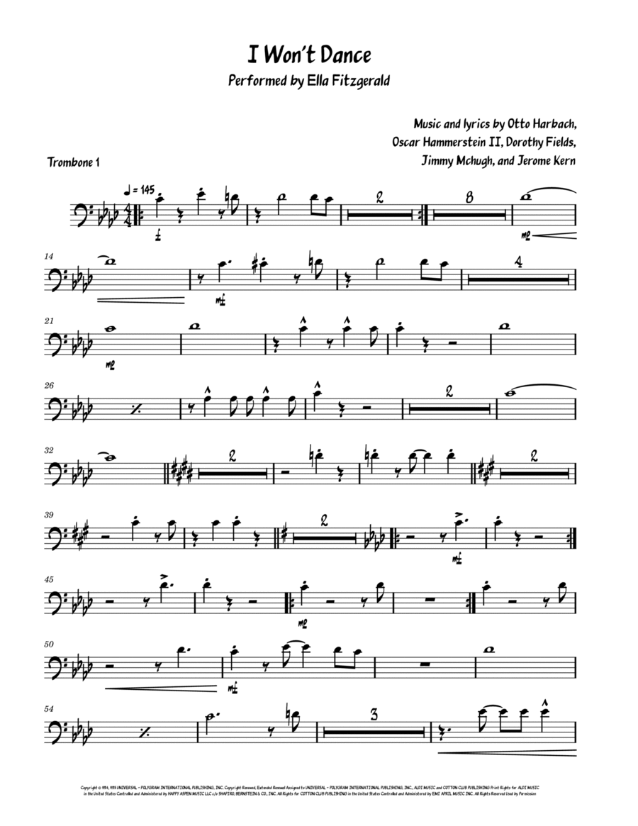 I Won't Dance Trombone Solo scores gallery preview page 1