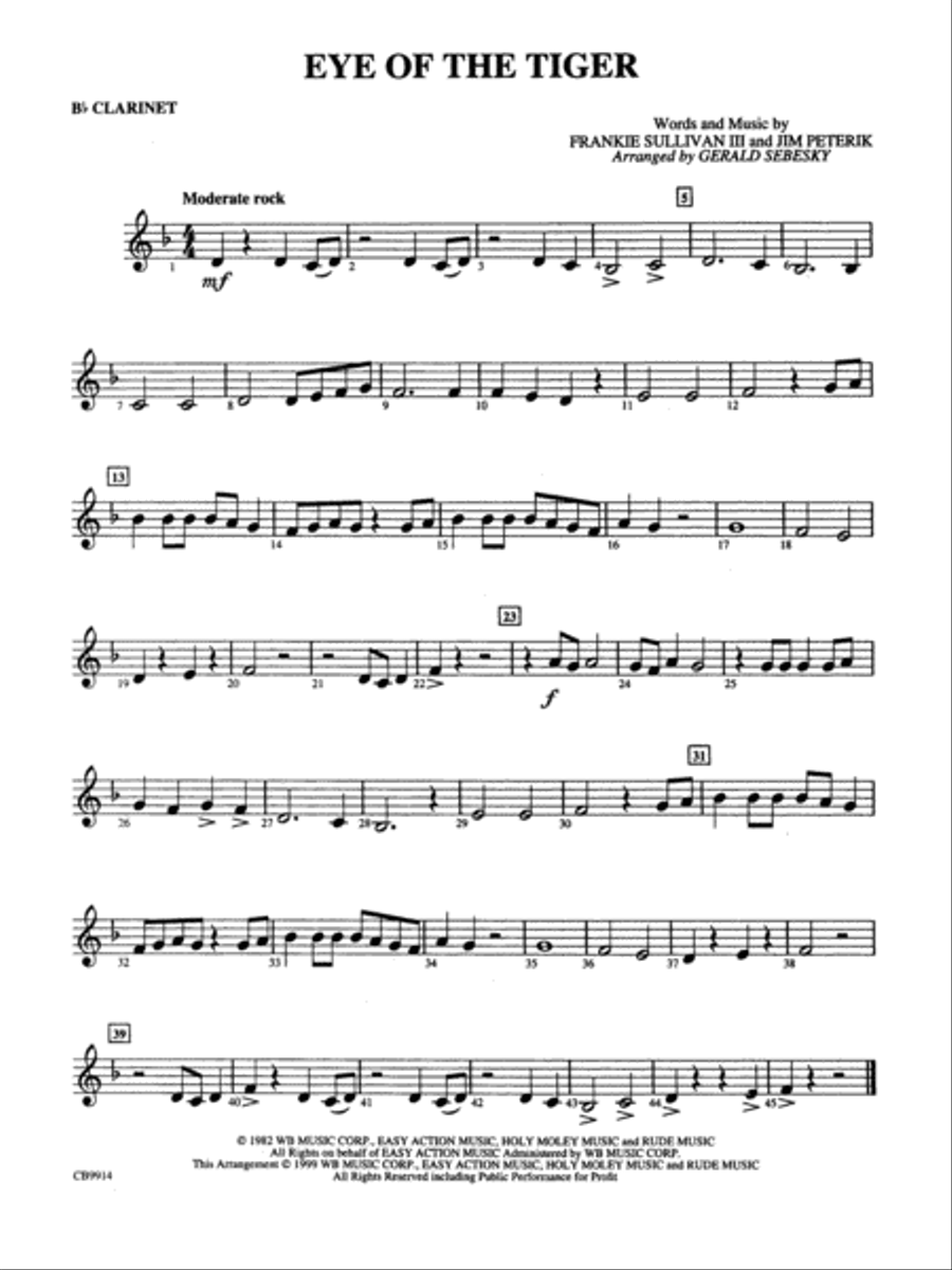 Eye of the Tiger: 1st B-flat Clarinet Concert Band scores gallery preview page 1