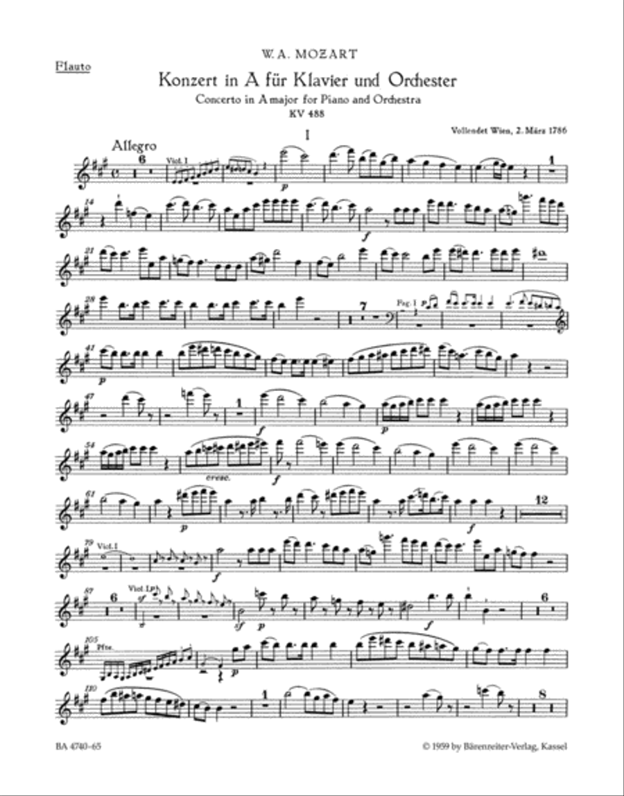 Concerto for Piano and Orchestra, No. 23 A major, KV 488