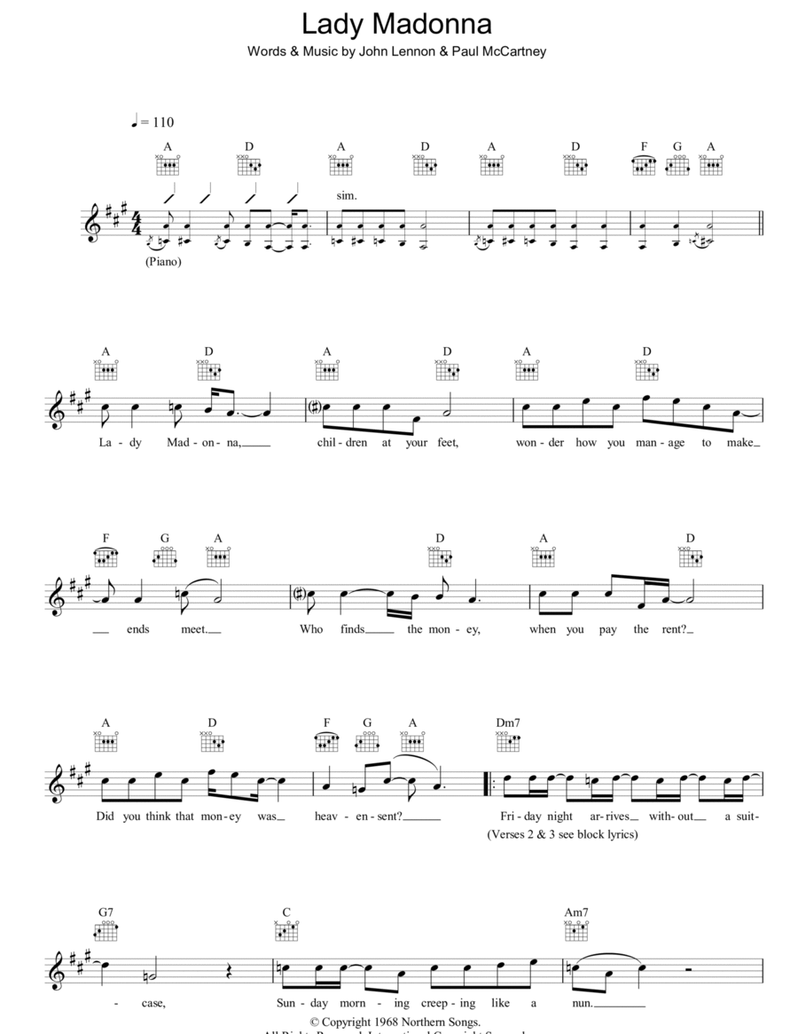 Lady Madonna Piano scores gallery preview page 1