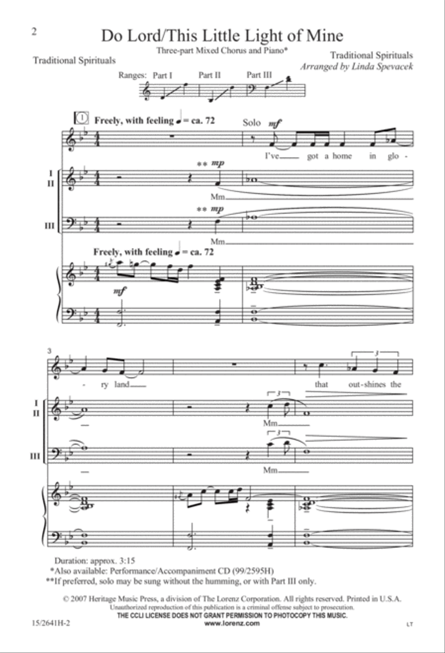 Do Lord/This Little Light of Mine 3-Part scores gallery preview page 3