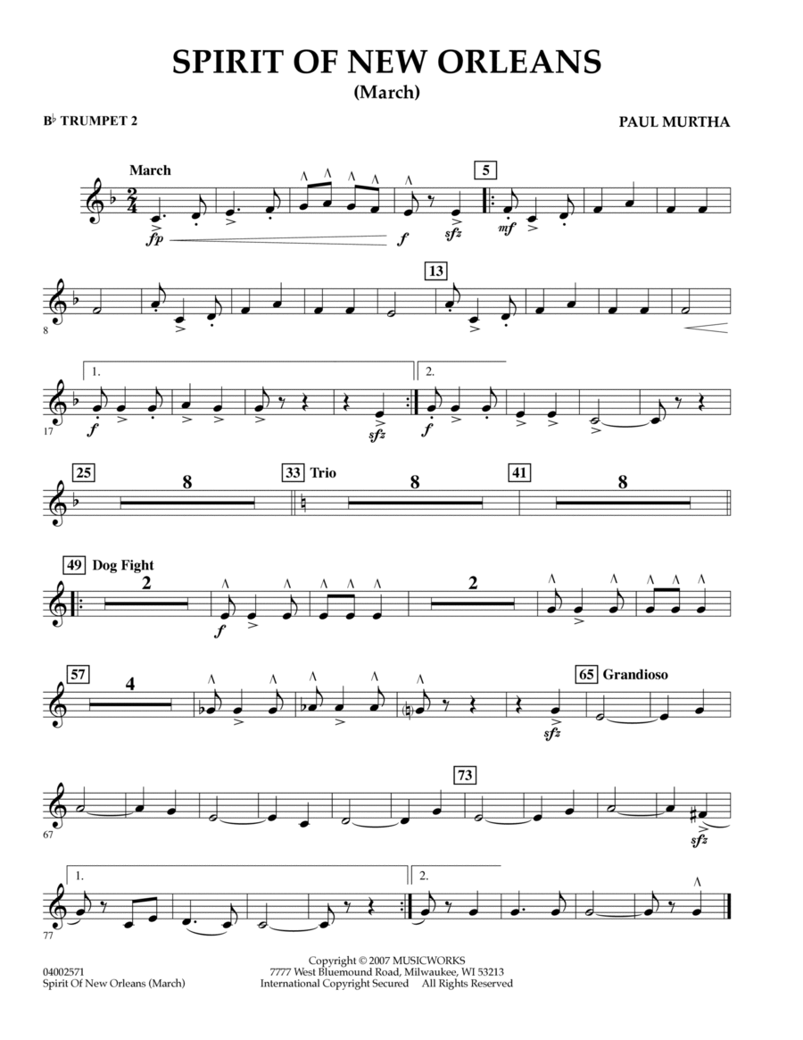 Spirit Of New Orleans (March) - Bb Trumpet 2 B-Flat Trumpet scores gallery preview page 1