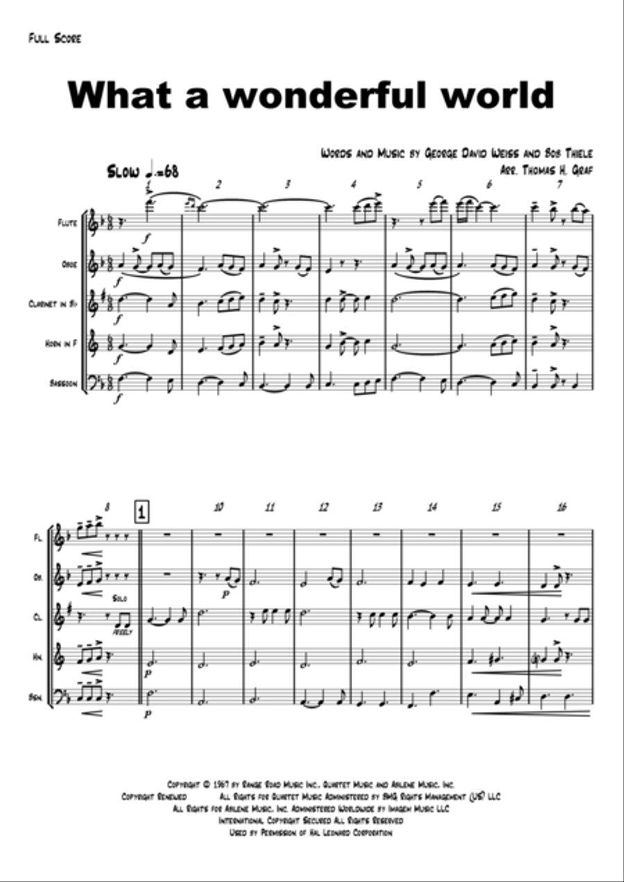 What A Wonderful World Woodwind Quintet scores gallery preview page 1