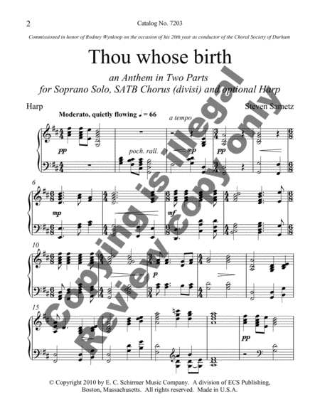 Thou whose birth (Harp Part)