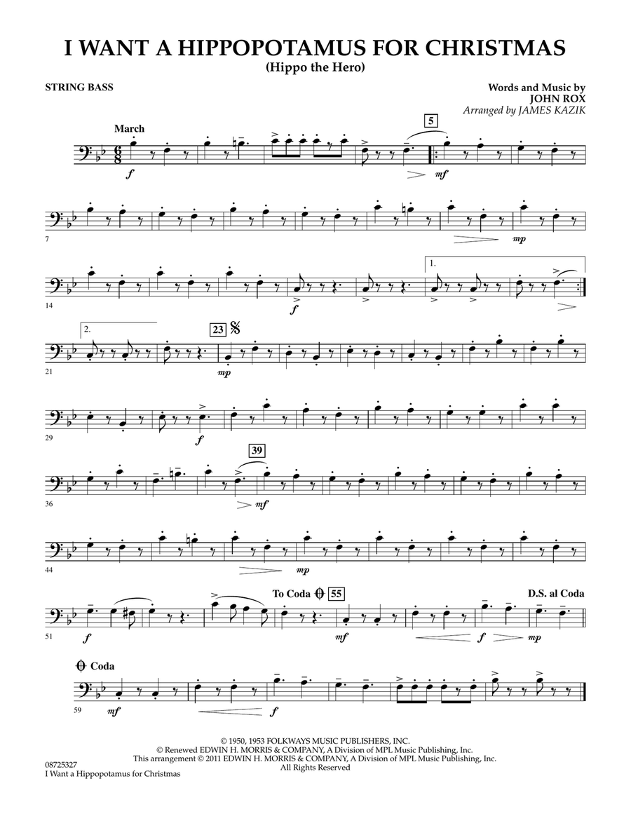 I Want A Hippopotamus For Christmas - Bass Concert Band scores gallery preview page 1