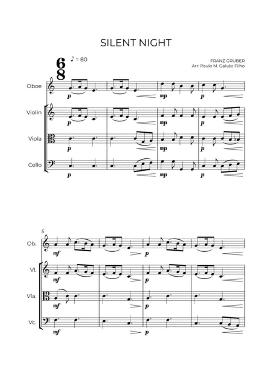 SILENT NIGHT - OBOE, VIOLIN, VIOLA & CELLO Small Ensemble scores gallery preview page 2