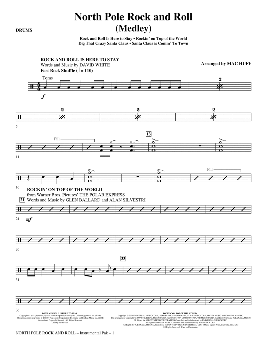North Pole Rock And Roll (Medley) - Drums Choir scores gallery preview page 1