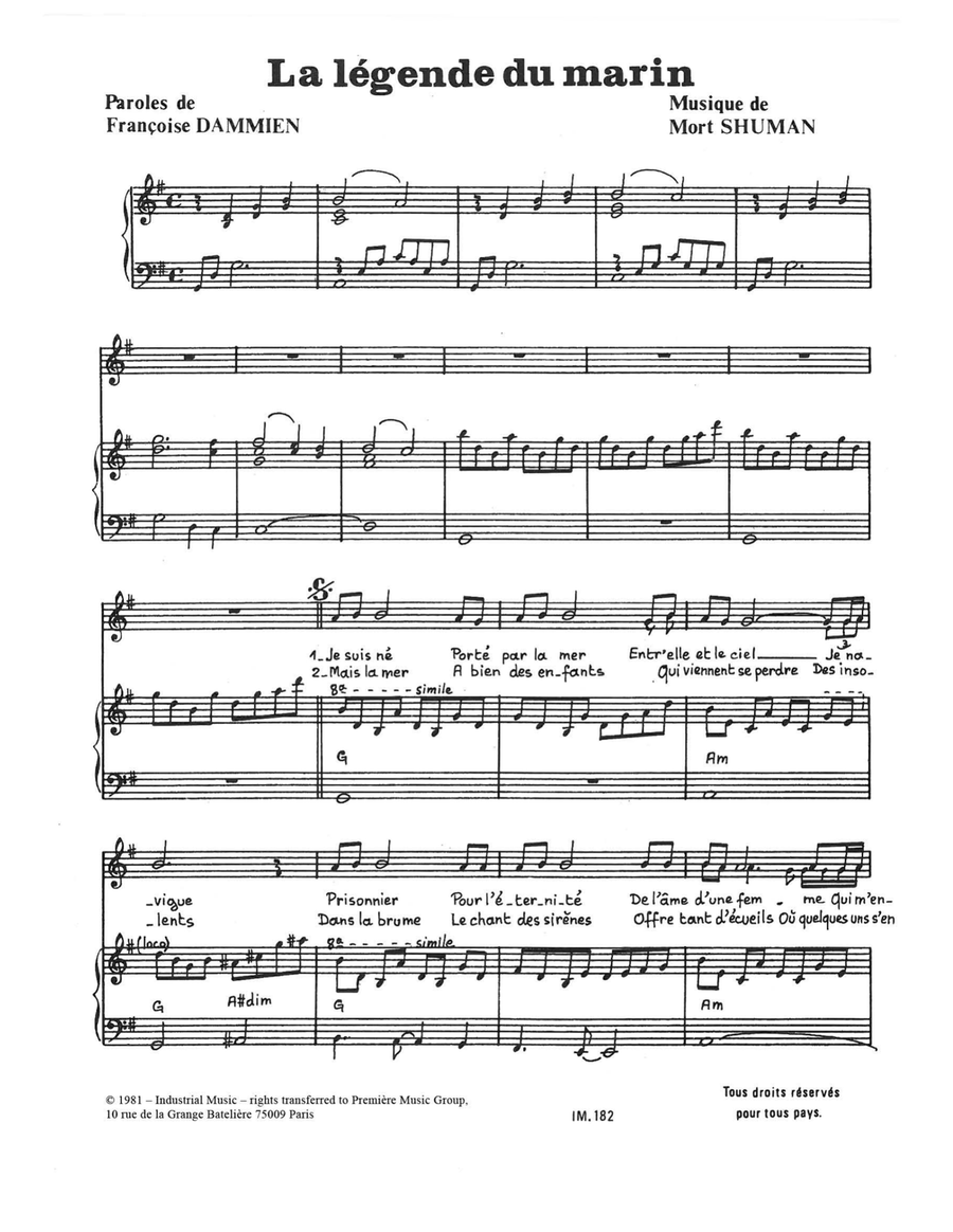 La Legende Du Marin La Legende Du Marin Piano, Vocal scores gallery preview page 1