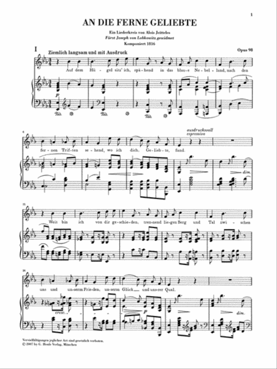 To the Distant Beloved, Op. 98 High Voice scores gallery preview page 2