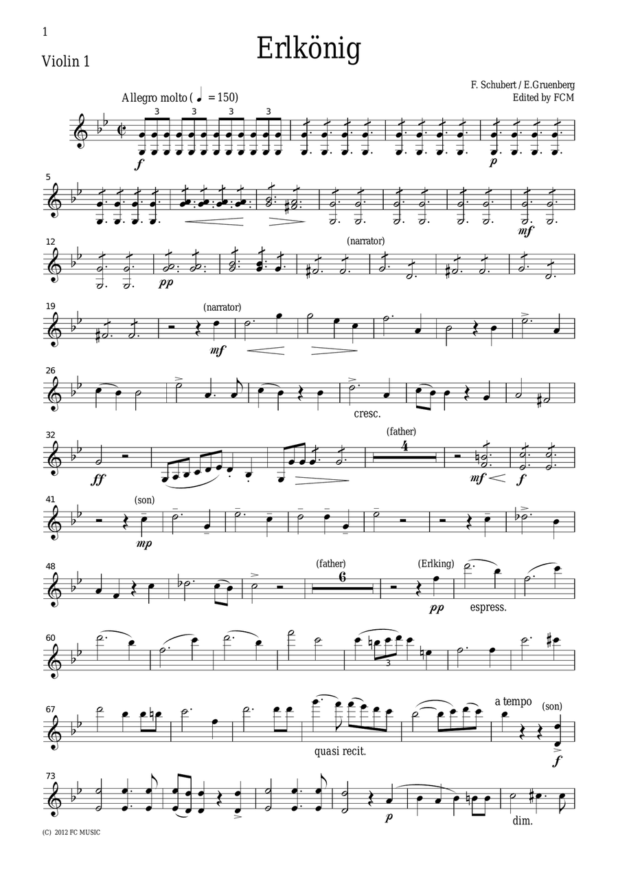 Schubert Erlkonig (Erl King), for string quartet, CS006 String Quartet scores gallery preview page 5