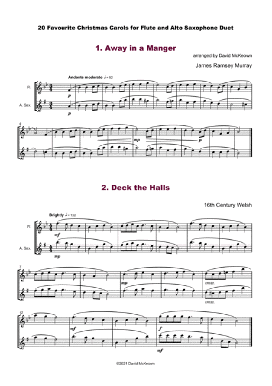 20 Favourite Christmas Carols for Flute and Alto Saxophone Duet Woodwind Duet scores gallery preview page 3