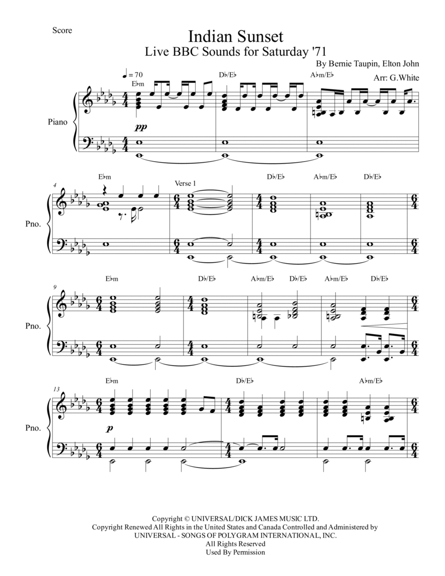 Indian Sunset Indian Sunset Piano Solo scores gallery preview page 1