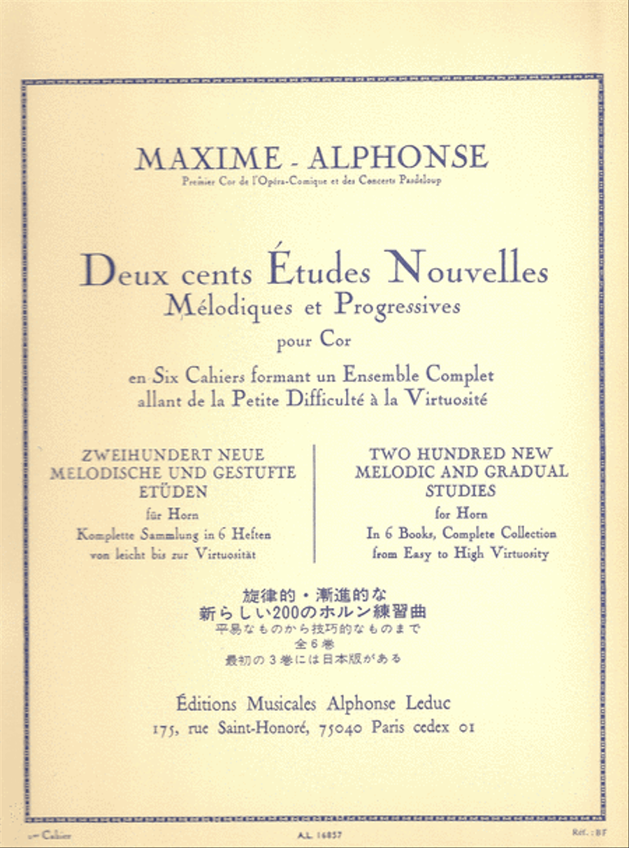 Deux cents Études Nouvelles Mélodiques et Progressives Pour Cor – Cahier 1: 70 Études Très Faciles Horn scores gallery preview page 1