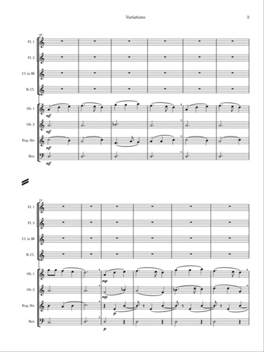 Variations on 2 Songs Woodwind Ensemble scores gallery preview page 5