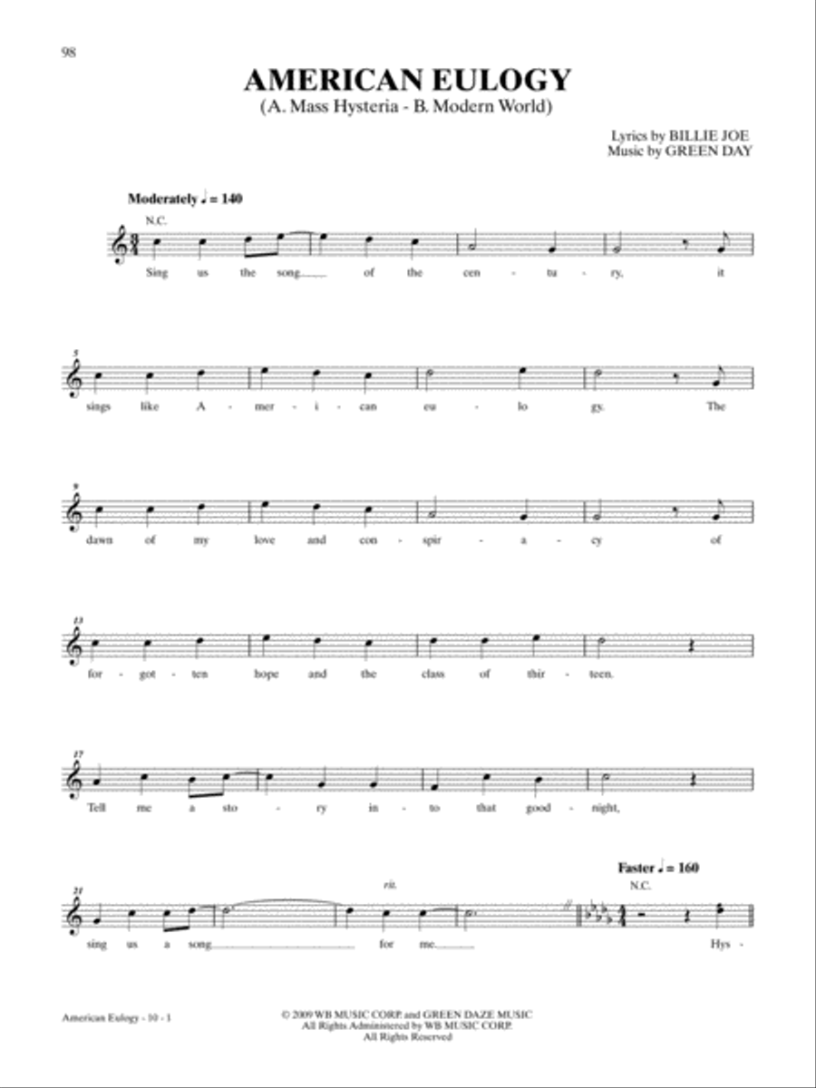 American Eulogy (A: Mass Hysteria B: Modern World) Bass Guitar Tablature scores gallery preview page 1