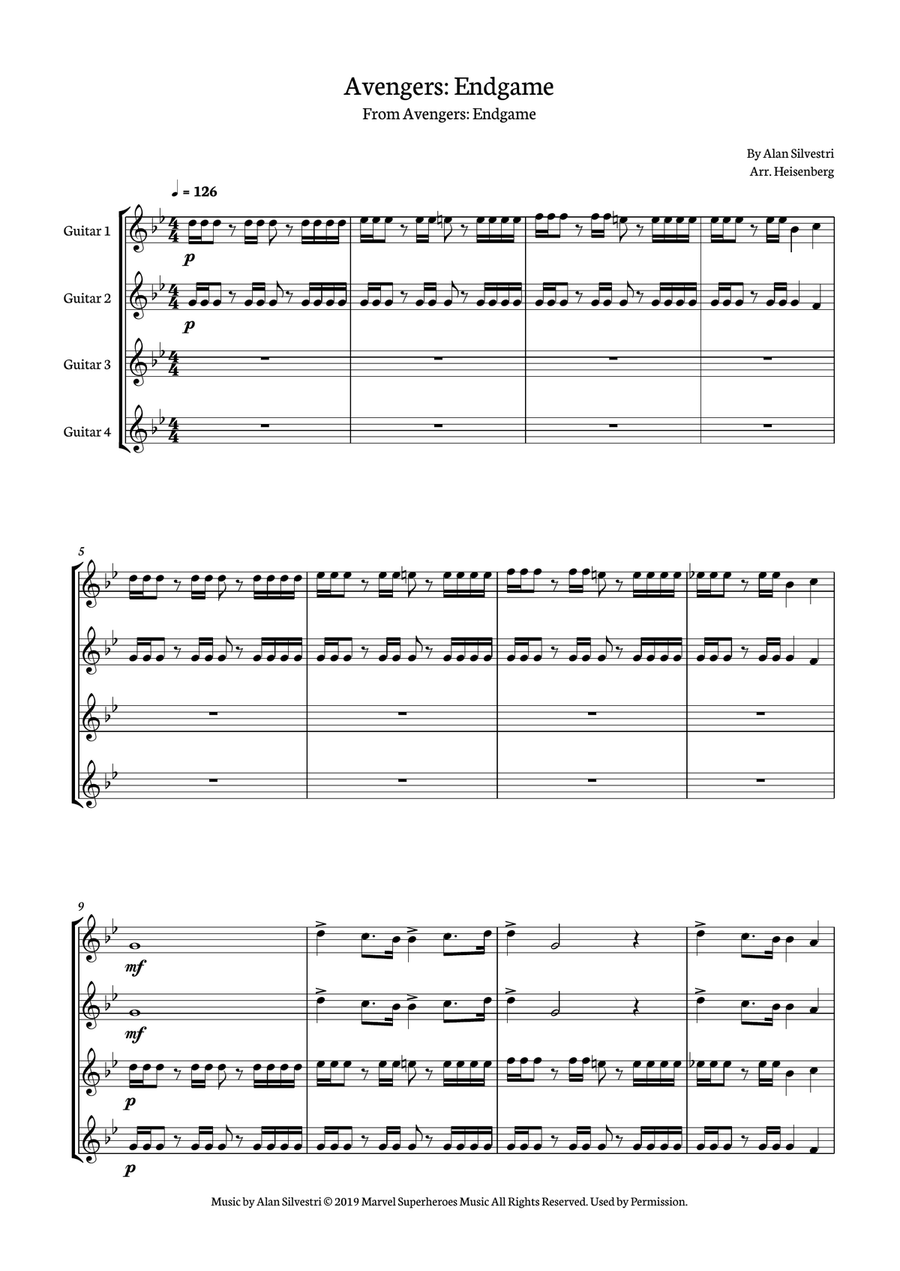 Avengers: Endgame Guitar Ensemble scores gallery preview page 1