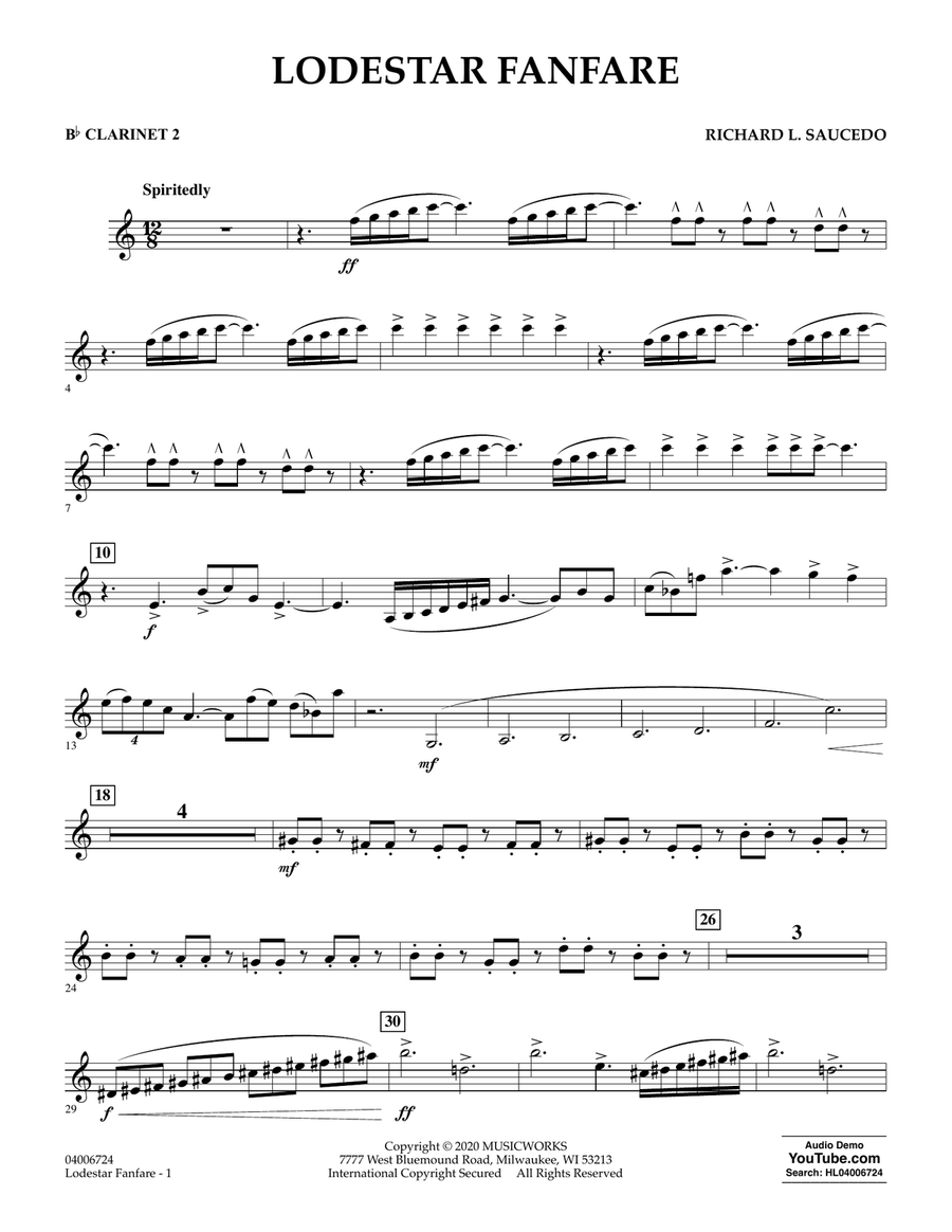 Lodestar Fanfare - Bb Clarinet 2 Concert Band scores gallery preview page 1