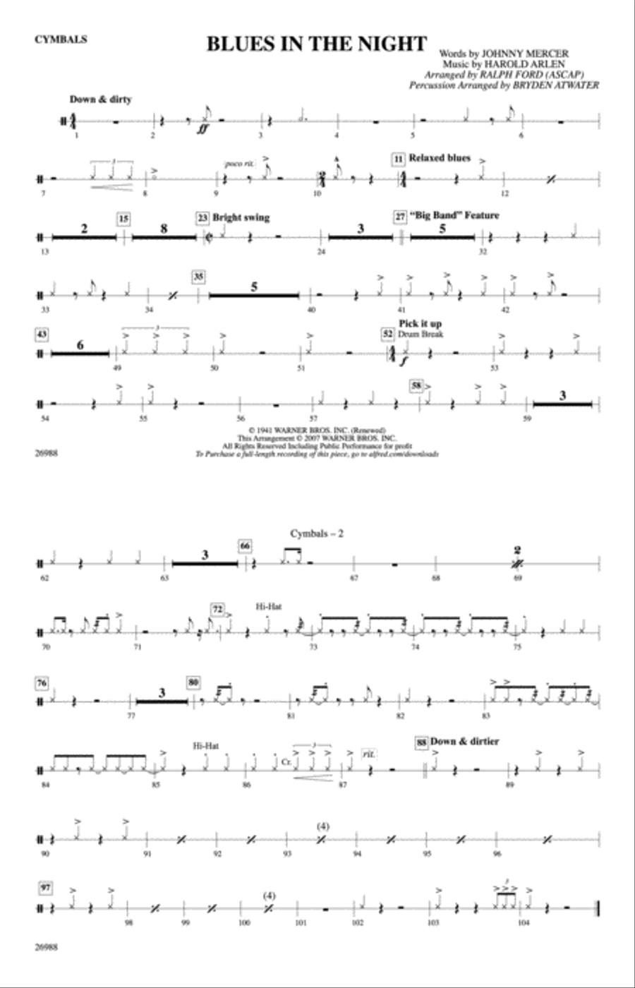 Blues in the Night: Cymbals Marching Band scores gallery preview page 1