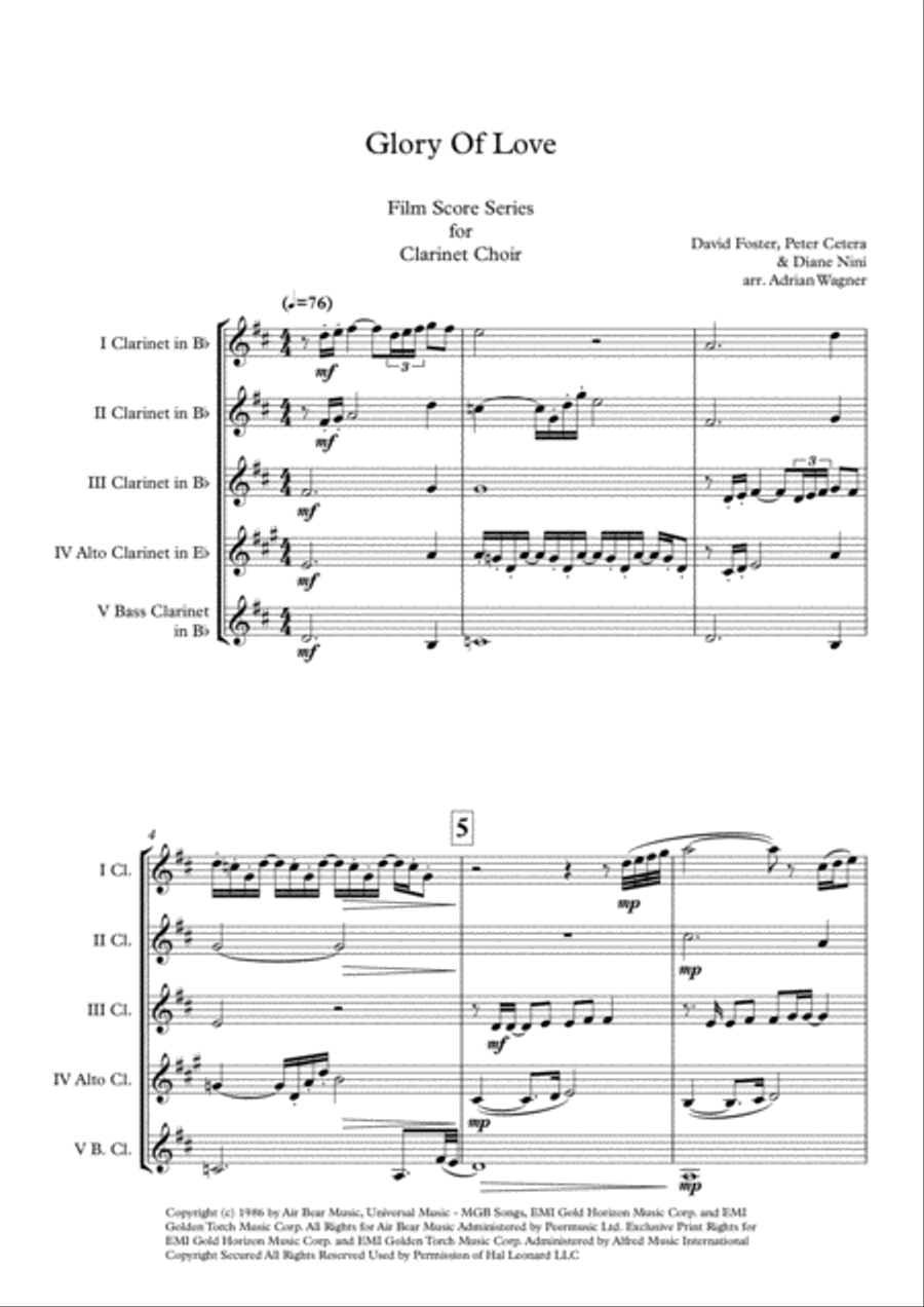 Glory Of Love Theme from KARATE KID PART II Clarinet Choir scores gallery preview page 3