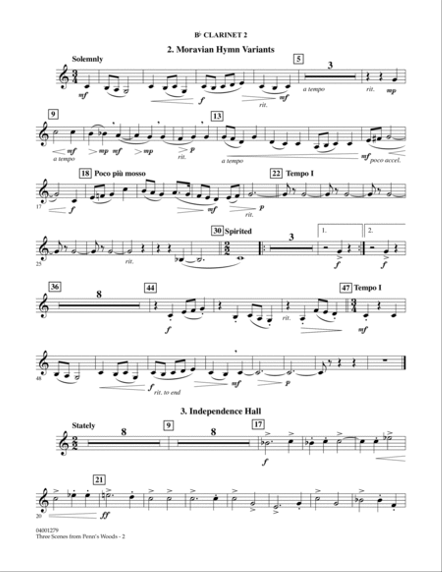 Three Scenes From Penn's Woods - Bb Clarinet 2 Concert Band scores gallery preview page 2