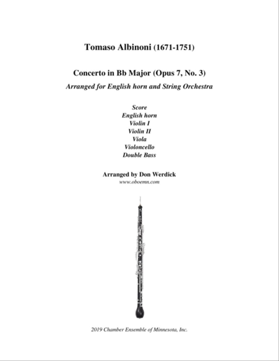 Concerto for English horn in Bb Major, Op. 7 No. 3 and String Orchestra String Orchestra scores gallery preview page 1