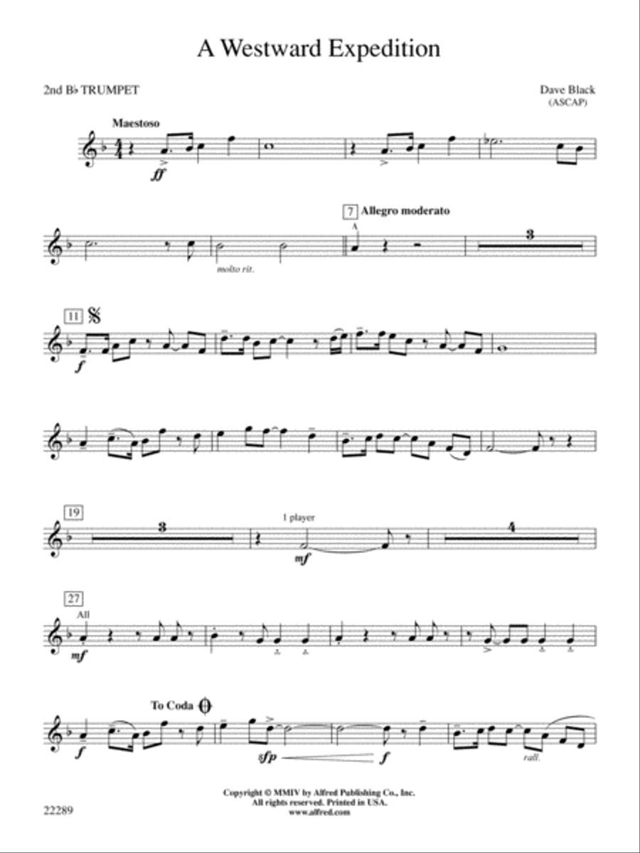 A Westward Expedition: 2nd B-flat Trumpet Concert Band scores gallery preview page 1