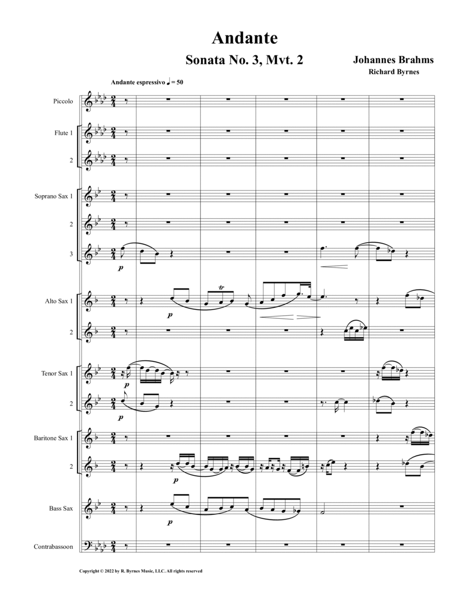 Andante, Op. 5, Mvt. 2 (Saxophone Choir + Piccolo, 2 Flutes & Contrabassoon) image number null
